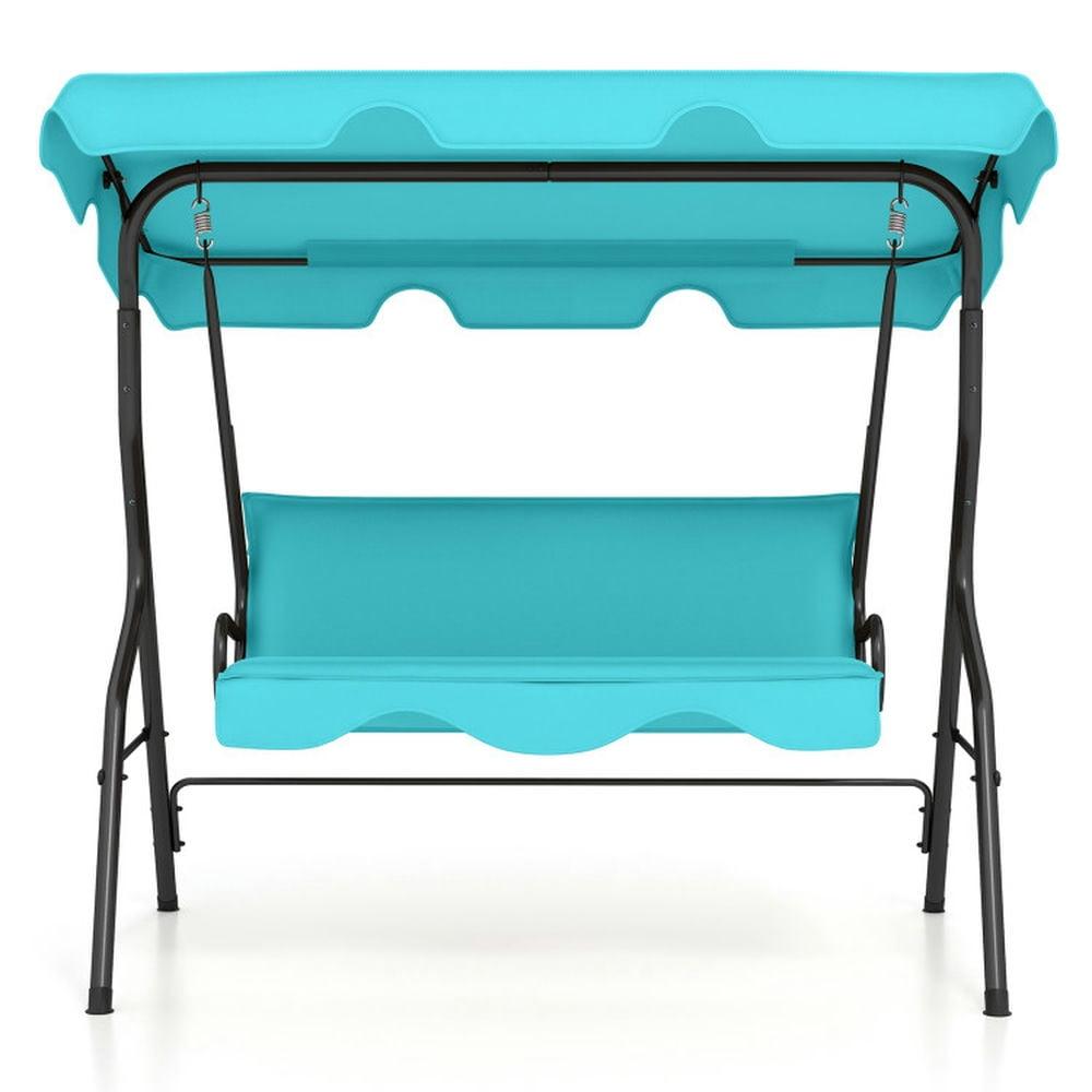 Tangkula 3-Seats Outdoor Glider Hammock with Adjustable Waterproof Canopy Aluminum Frame Patio Swing Chair Blue