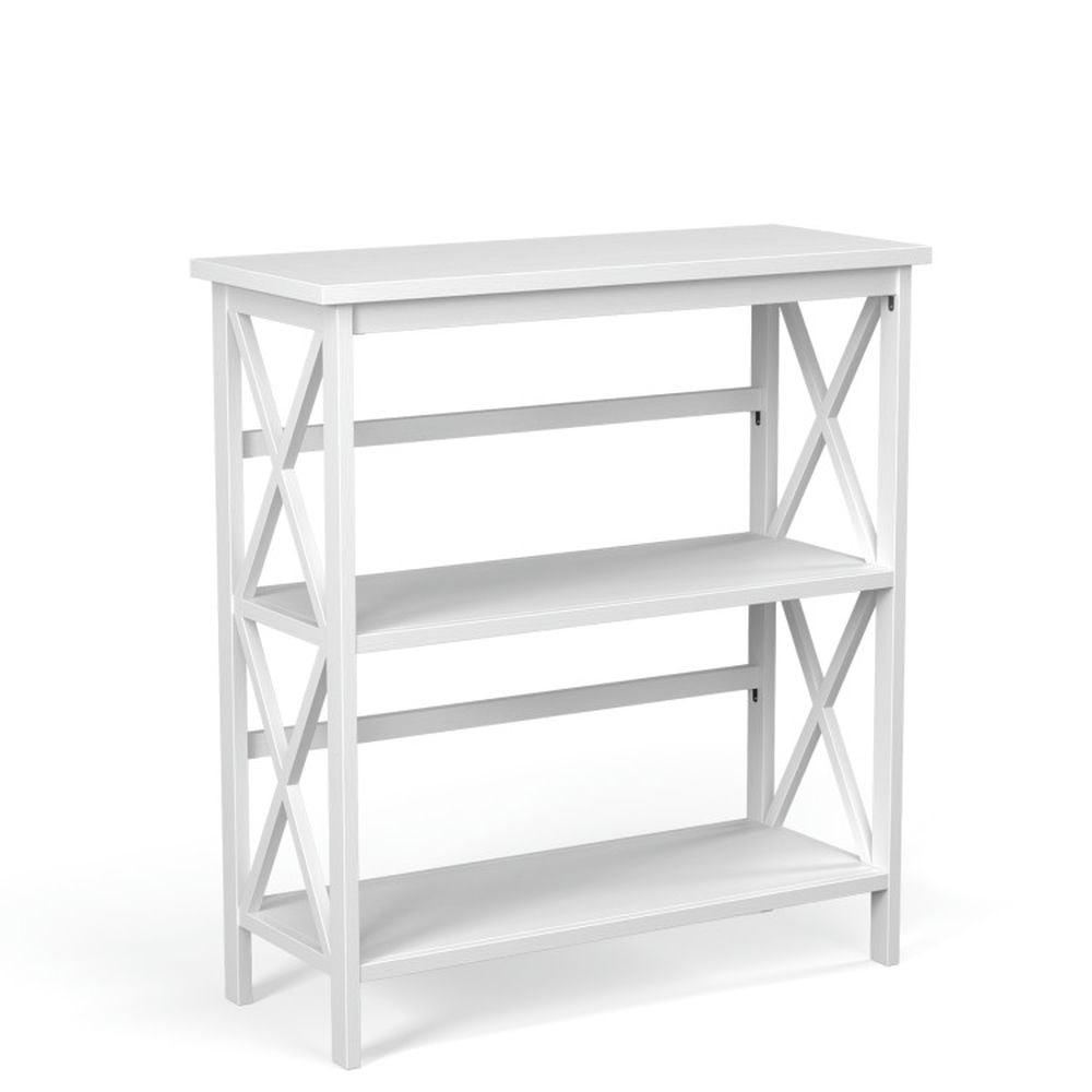 Spaco 3-Tier Wooden Multi-Functional X-Design Etagere Storage Bookshelf-White, Tall Bookshelf, Shelves for Living Room, Home Office, Bedroom, Balcony