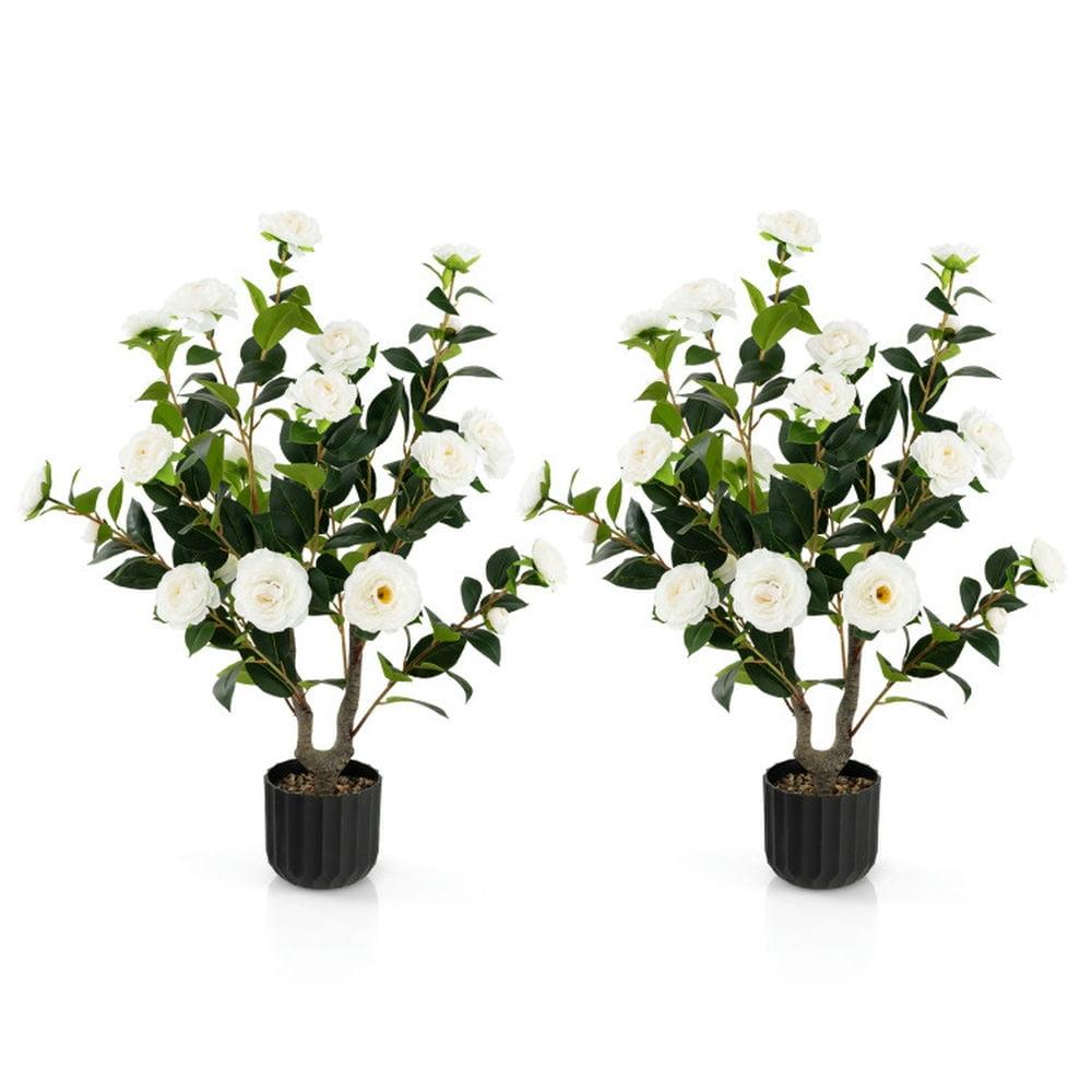 Primrue Primrue 38'' Artificial Camellia Tree Faux Floral Plant Fake Tree For Decoration White