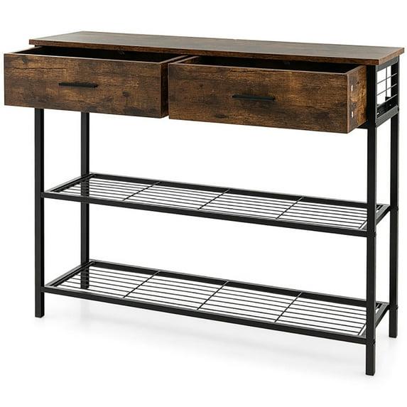 17 Stories 39.5” Console Table With Storage Drawer - Entryway Table With 2 Drawers, 2-Tier Shelves, Anti-Toppling Design, Metal Frame, Sofa Side Table For Hallway, Living Room Entry Table