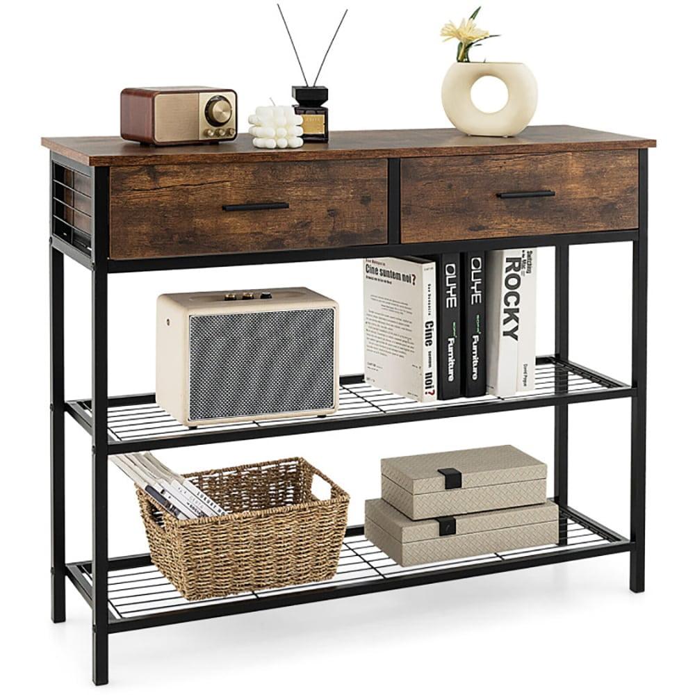 Costway Console Entryway Sofa Table with 2 Drawers for Entrance Living Room Rustic Brown