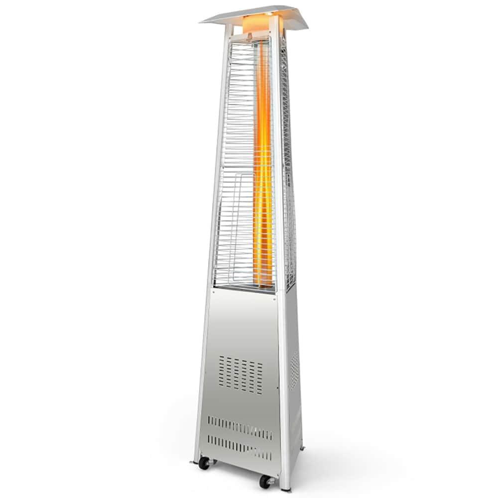 Costway 42,000 BTU Stainless Steel Pyramid Patio Heater Glass Tube Flame W/ Wheels