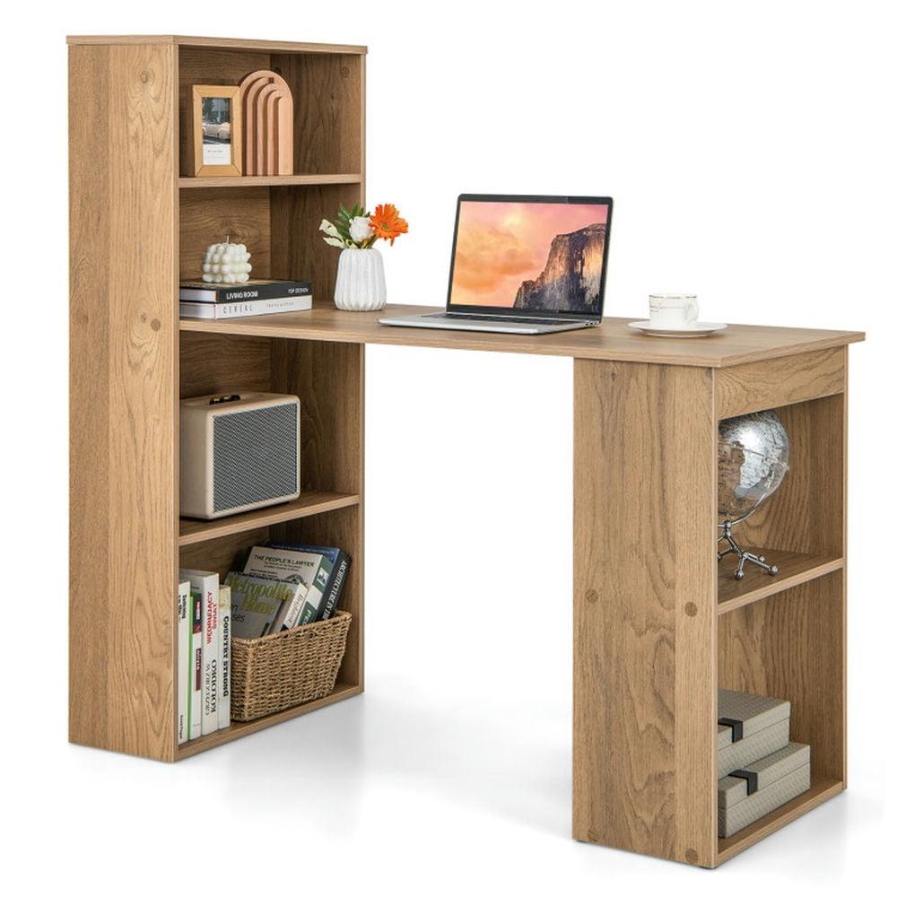 Kadyn Writing Study Desk, Computer Desk, Laptop Workstation Desk,48 Inch Computer Desk with 4-Tier Bookcase and CPU Stand-Natural