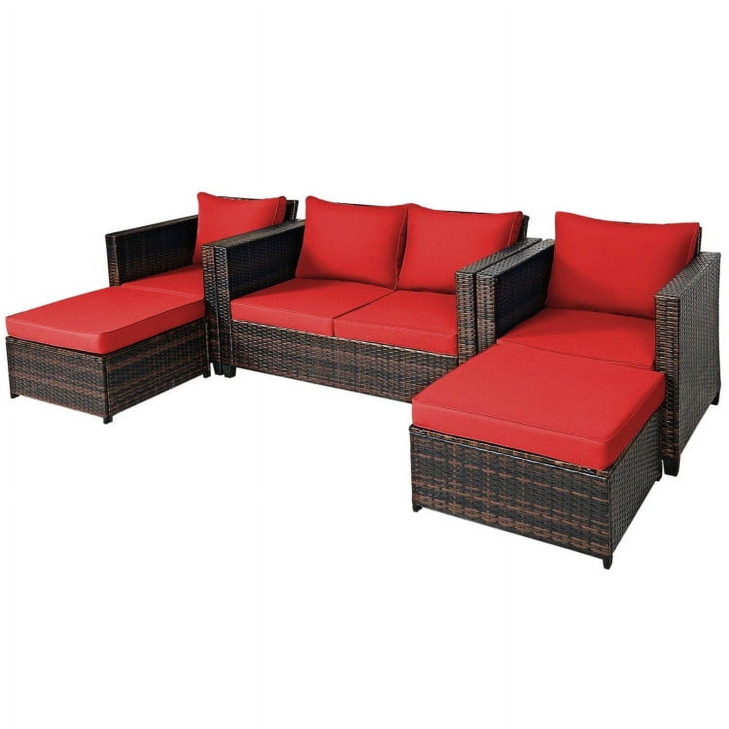 Spaco 5 Pieces Patio Furniture Sets, All Weather Outdoor Sectional Sofa, Manual Weaving Wicker Rattan Outdoor Conversation Set, Red