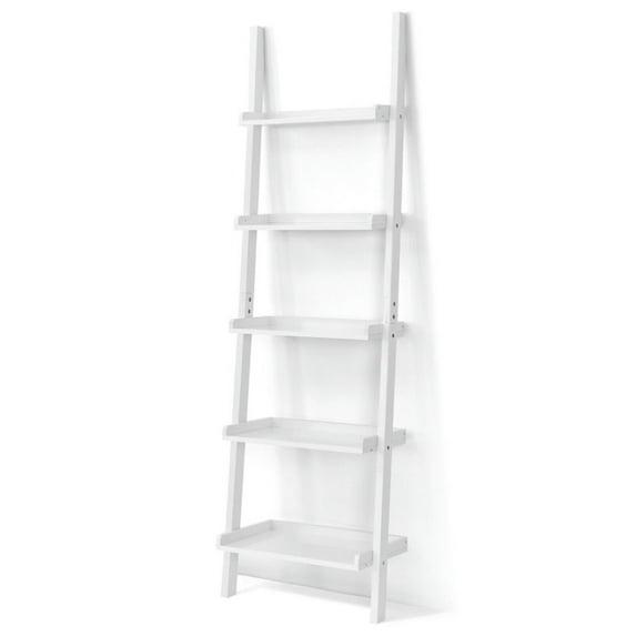 Kepooman Bookcase, Bookshelf, Display Storage Rack Shelf, 5-Tier Wall-leaning Ladder Shelf Display Rack for Plants and Books-White