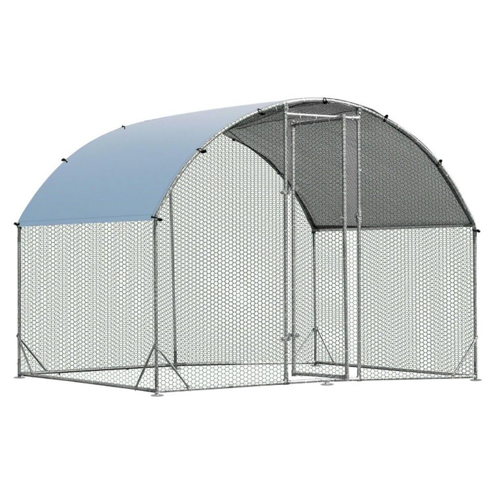 Tucker Murphy Pet™ Large Garri Metal Chicken Run with Waterproof and Anti-UV Cover, Dome Shaped Walk-in Fence Cage Hen House for Outdoor and Yard Farm Use, 9.2' x 6.2' x 6.5'