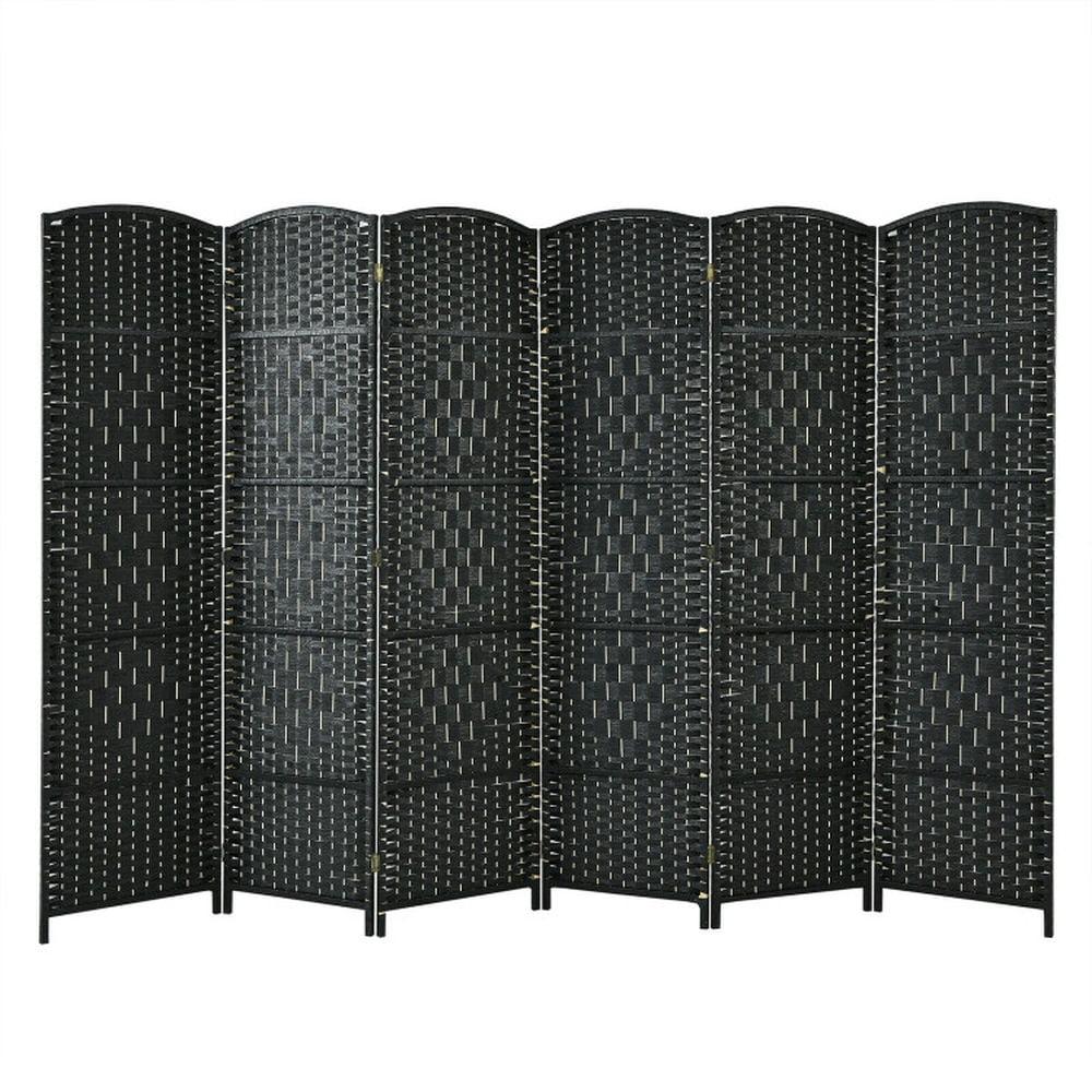 Spaco 6-Panel Weave Folding Fiber Room Divider Screen, 6.5 Feet Ultra-Large Room Divider, Room Divider Screen with Stable Construction for Indoor, Black