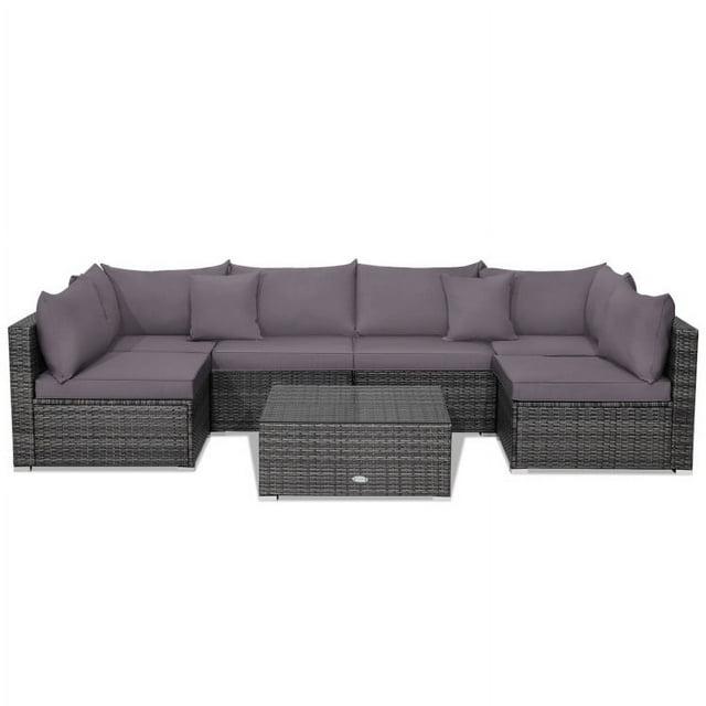 Costway 7PCS Patio Rattan Furniture Set Sectional Sofa Cushioned Garden Gray