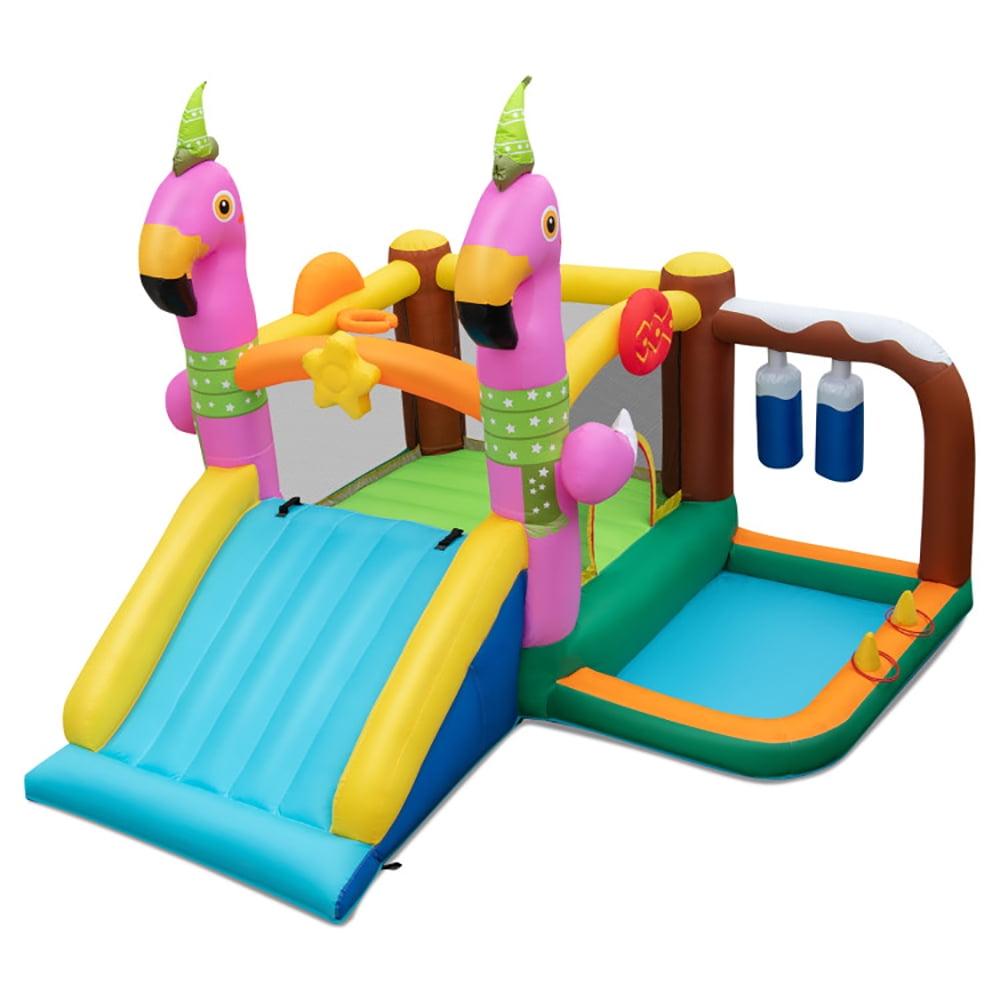 Flamingo-Themed 7-in-1 Inflatable Bounce House with Slide