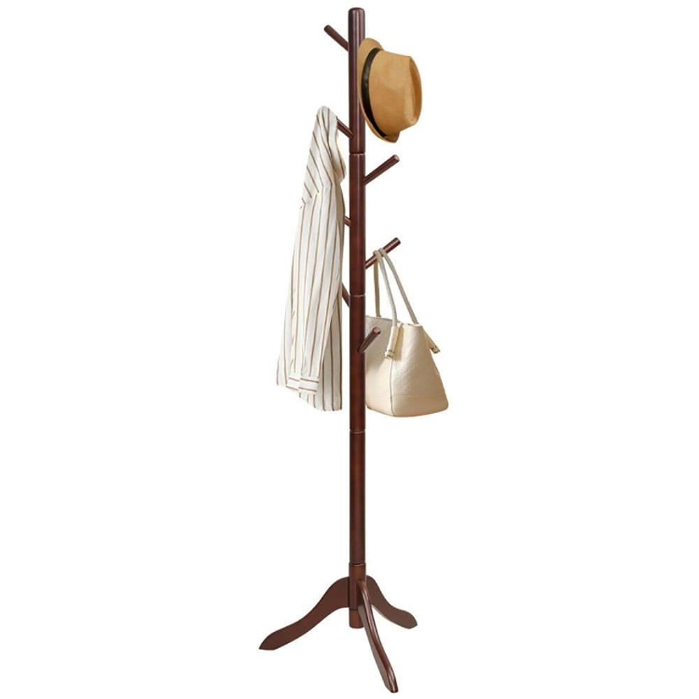 Costway Wooden Coat Rack Stand Entryway Hall Tree 2 Adjustable Height w/ 8 Hooks Brown