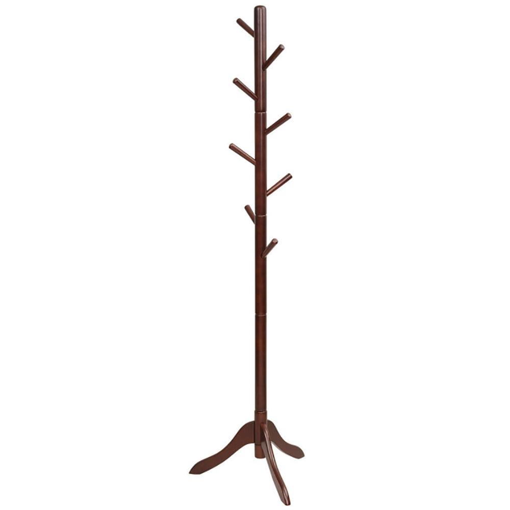 Costway Wooden Coat Rack Stand Entryway Hall Tree 2 Adjustable Height w/ 8 Hooks Gray\Brown