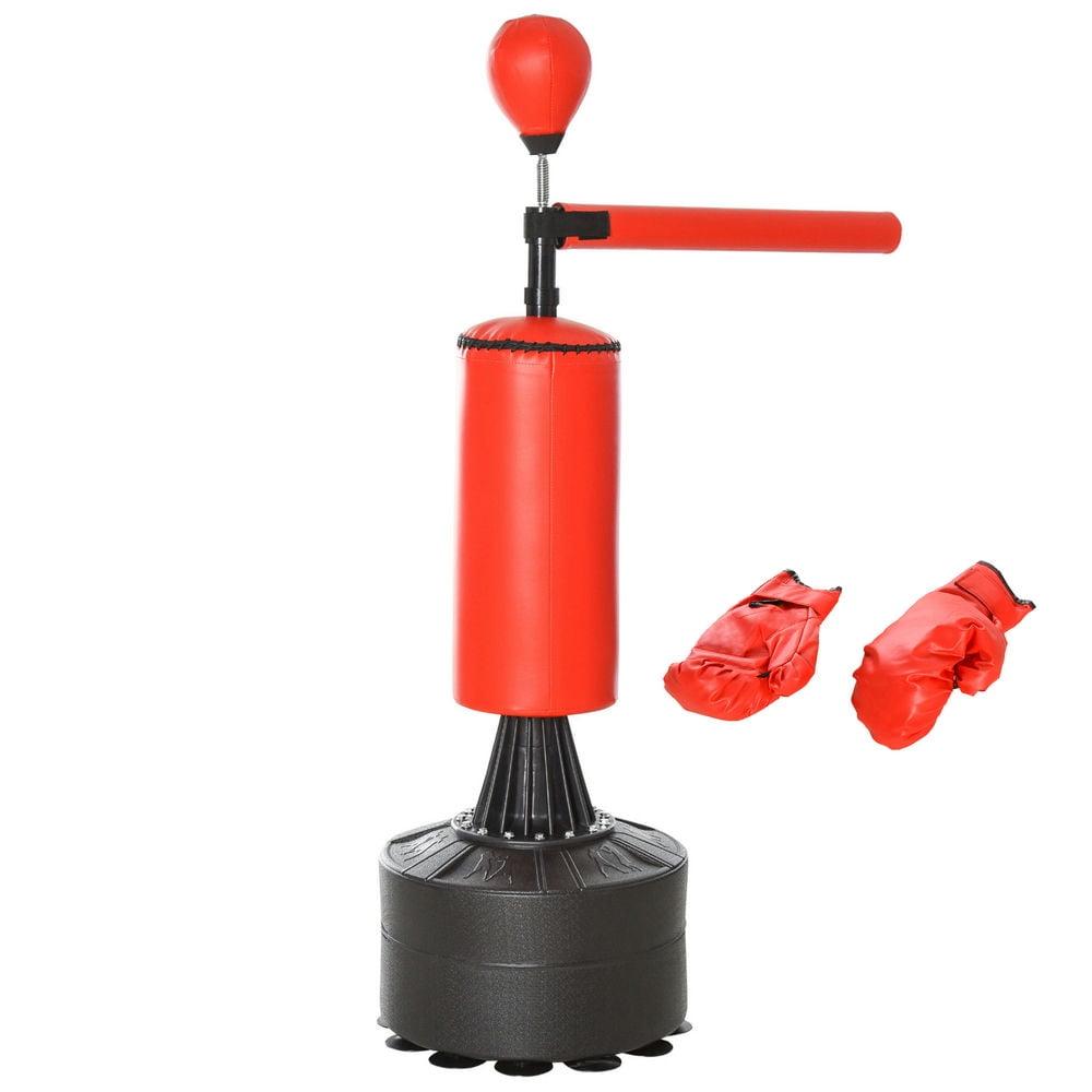 Soozier Boxing Speed Punch Bag Freestanding with Reflex Bar and Gloves Rotating Flexible Arm, Speed Ball, Waterable Base for Adult & Kids, Red