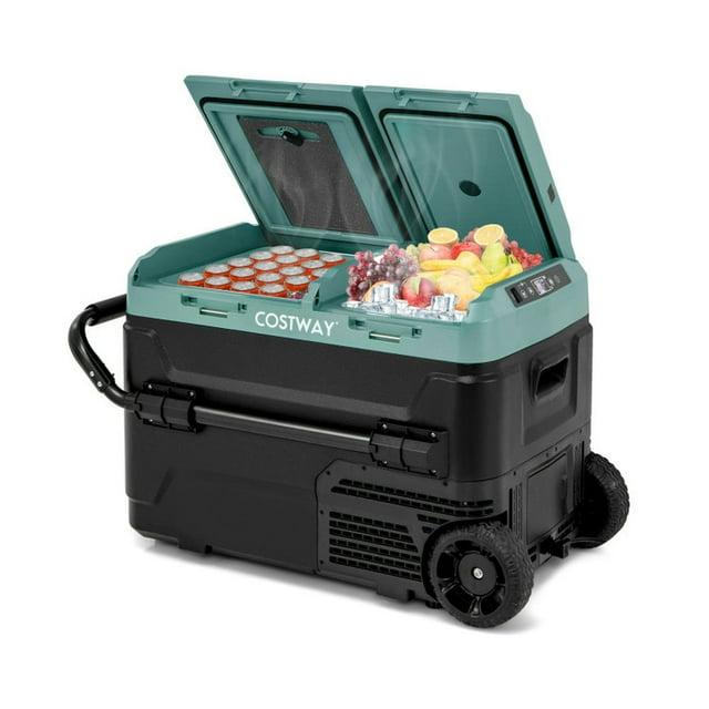 Spaco Dual Zone 12V 42QT Car Refrigerator for Vehicles Camping Travel Truck RV Boat Outdoor and Home Use, Outdoor Fridge Freezer for Camping Travel-Green