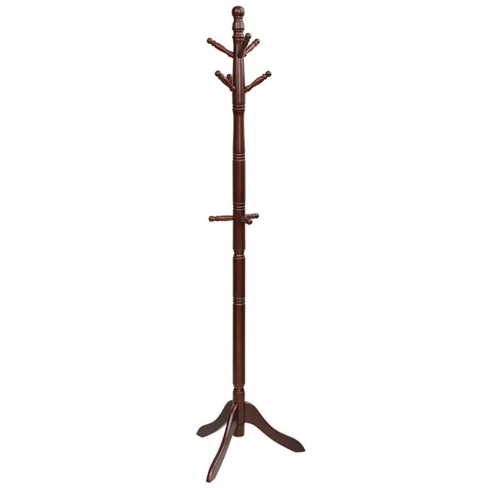 Walnut Adjustable Height Freestanding Coat Rack with 9 Hooks