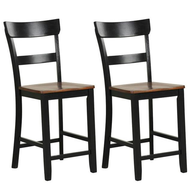 Spaco Farmhouse Dining Bar Stool Set of 2 with Solid Rubber Wood Frame-Black, Lounge Chair, Dining Room Chair for Kitchen, Dining, Bedroom, Living