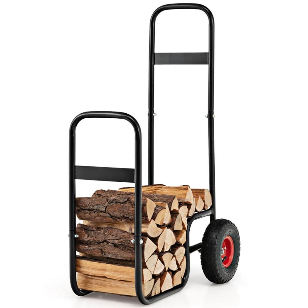 Tangkula Firewood Log Cart Carrier Firewood Cart Wood Hauler with Wear-Resistant and Shockproof Rubber Wheels