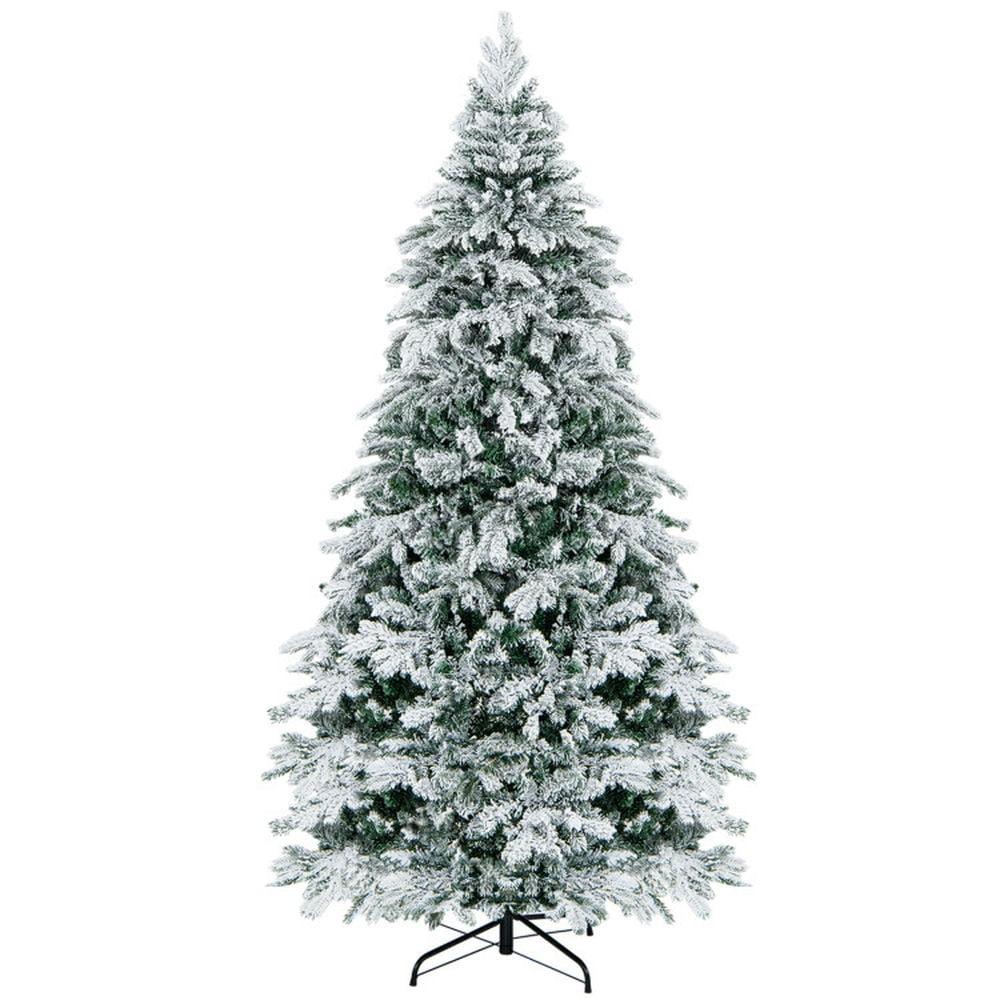 LuxenHome 7.2Ft Flocked Christmas Tree with Metal Stand, Full Spruce Artificial Prelit Christmas Tree with 350 LED Lights Off-White