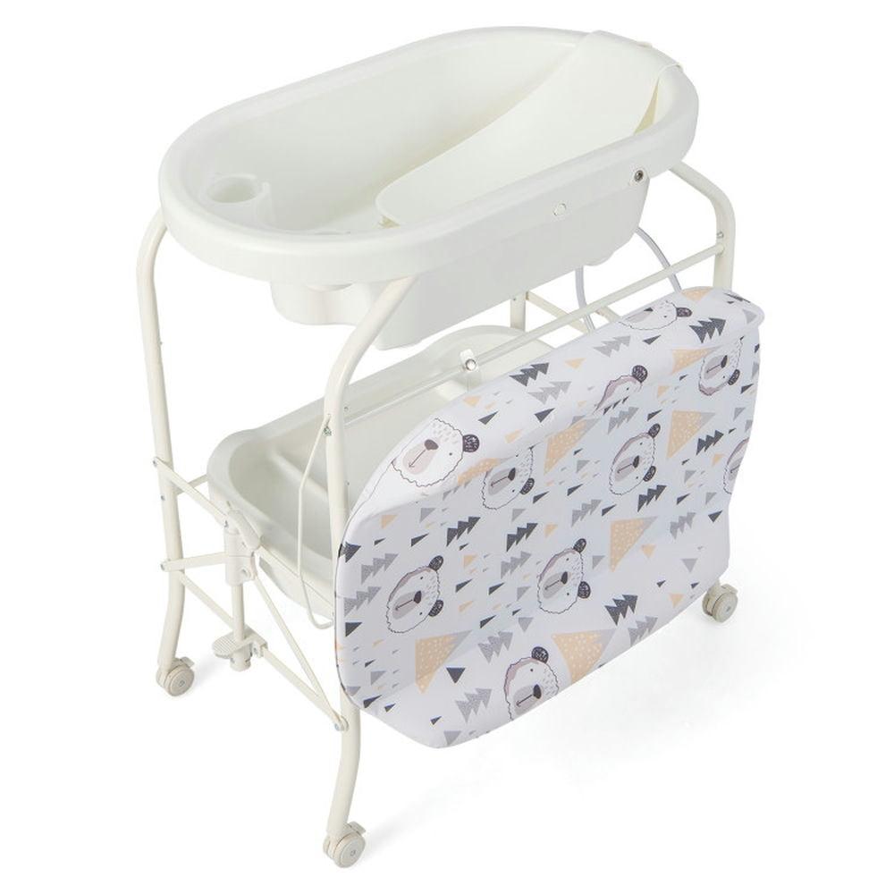 Spaco Folding Baby Changing Table with Bathtub and 4 Universal Wheels-White, Changing Table, Mobile Nursery for Infant and Newborn