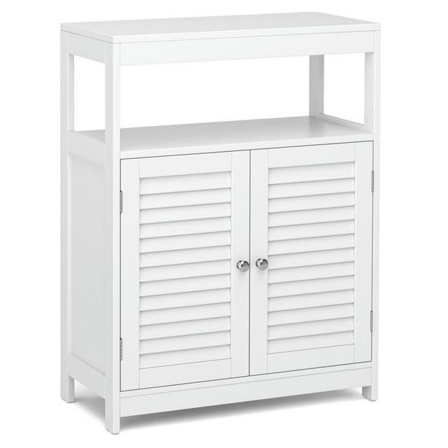 VASAGLE Bathroom Floor Cabinet, Bathroom Storage Cabinet, Freestanding, with Double Shutter Doors and Adjustable Shelf, White