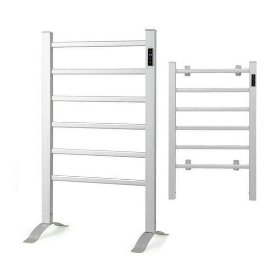 Costway Freestanding Wall Mounted Towel Warmer 6-Bar Aluminum Heated Towel Rack w/ Timer