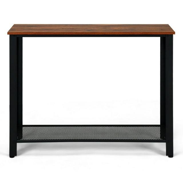 Costway Console Sofa Table W/ Storage Shelf Metal Frame Wood Look Entryway Table Black