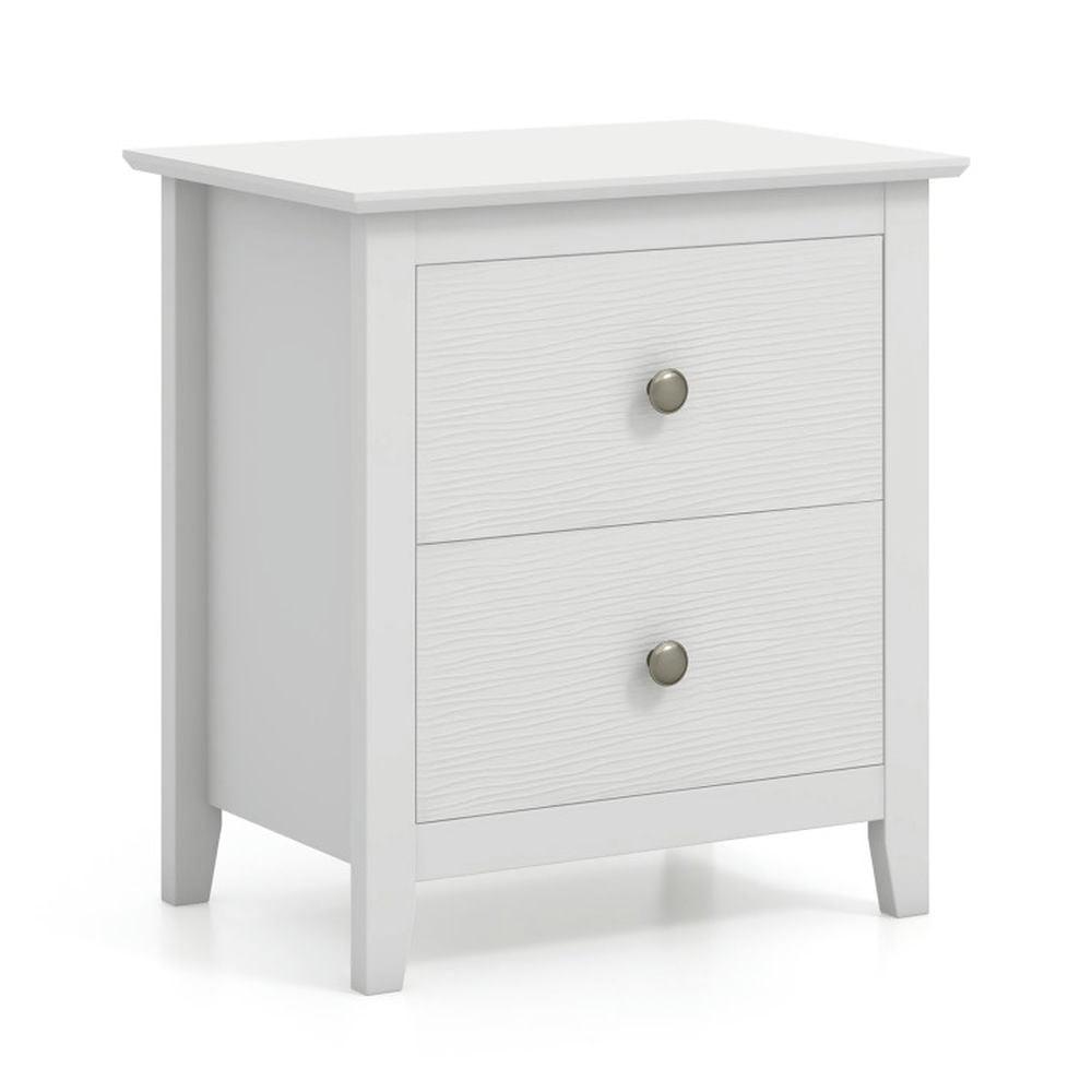 Tangkula Modern Nightstand with Storage 2 Drawers & Support Legs for Bedroom White