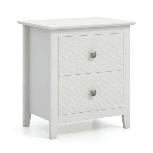 Tangkula Modern Nightstand with Storage 2 Drawers & Support Legs for Bedroom White