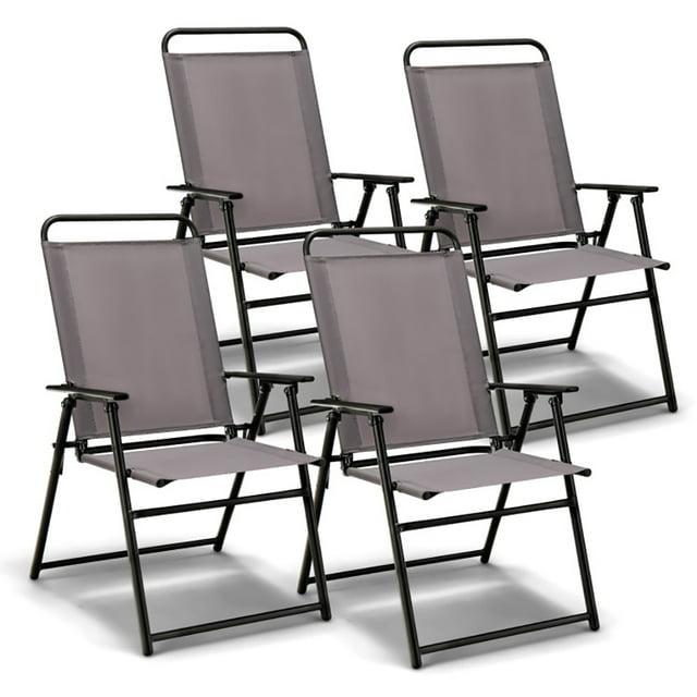 Spaco Outdoor Folding Sling Chairs Set of 4 with Armrest and Backrest, Outdoor Stackable Dining Chairs for All Weather, Breathable Garden Outdoor Furniture for Backyard Deck