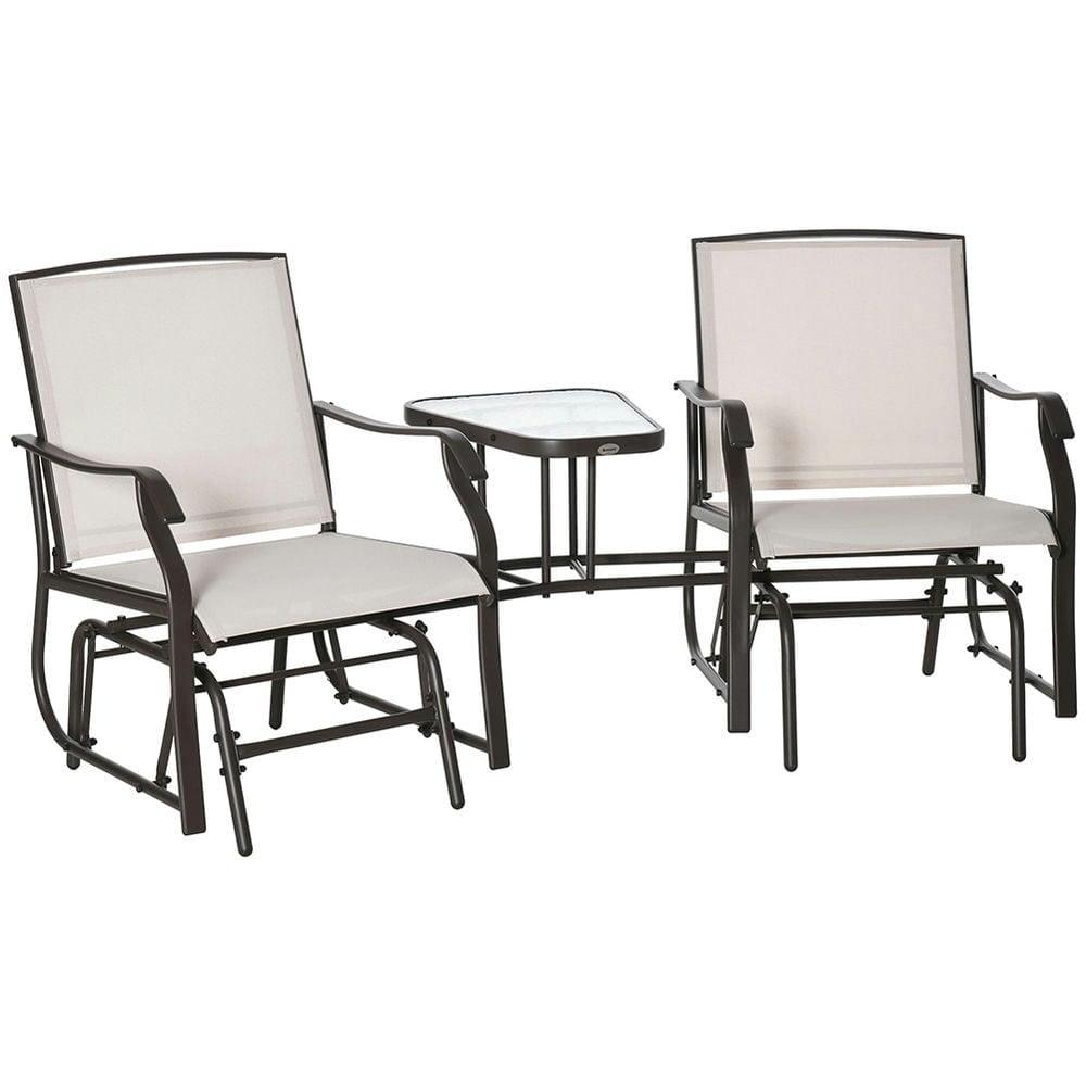 Outsunny Outdoor Glider Chairs with Coffee Table, Patio 2-Seat Rocking Chair Swing Loveseat with Breathable Sling, Beige