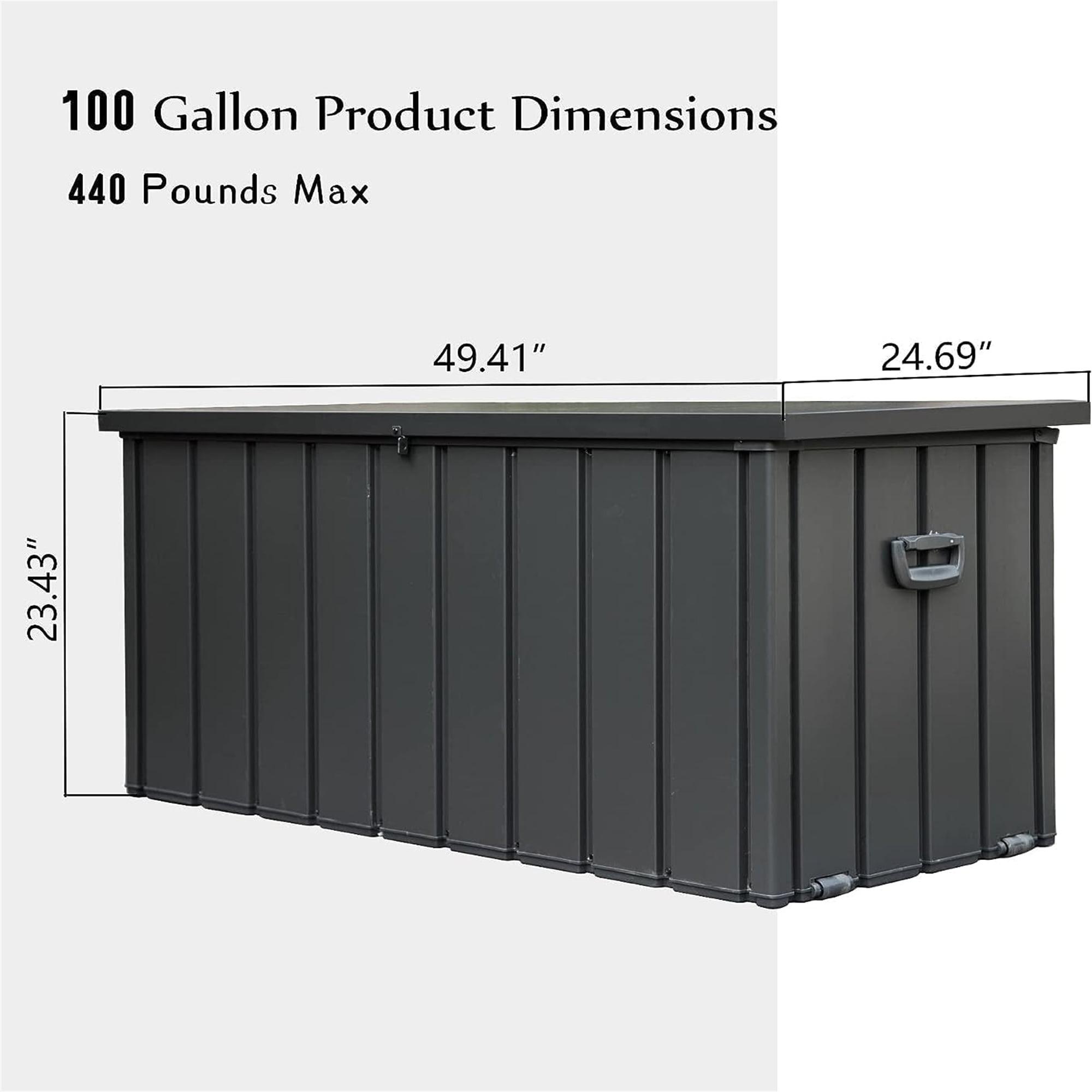 Dark Gray Metal Lockable Deck Box with Wheels, 100 Gallon