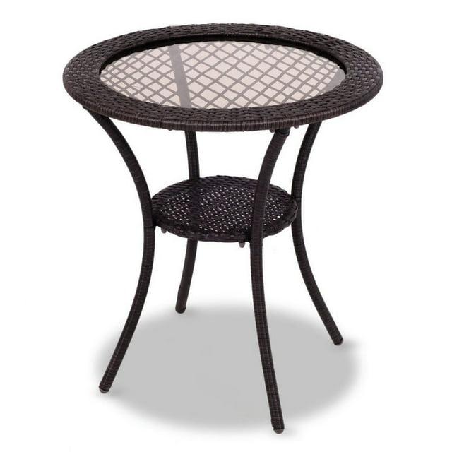 Costway Round Rattan Wicker Coffee Table Glass Top Steel Frame Patio Furni W/Lower Shelf