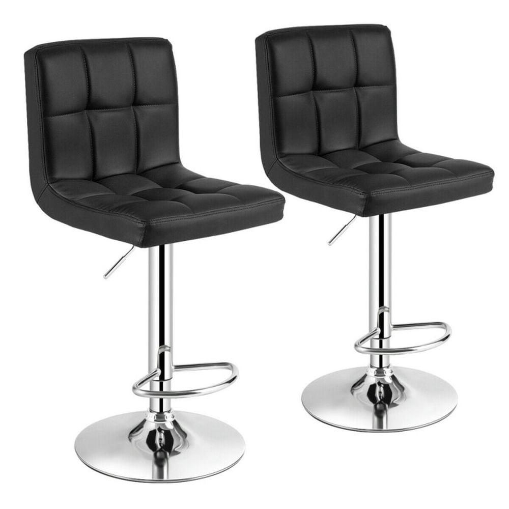 Barstools Set of 2 Counter Height Bar Stools Height Adjustable Back PU Leather Swivel Stools Hydraulic Swivel Dining Chairs for Kitchen Bar Restaurant Living Room, Black