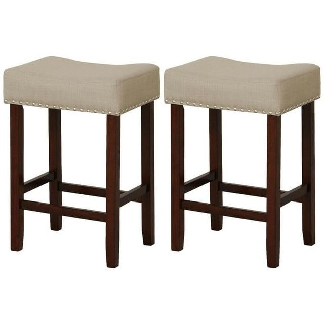 Costway Set of 2 Bar Stools Counter Height Saddle Kitchen Chairs with Wooden Legs Beige