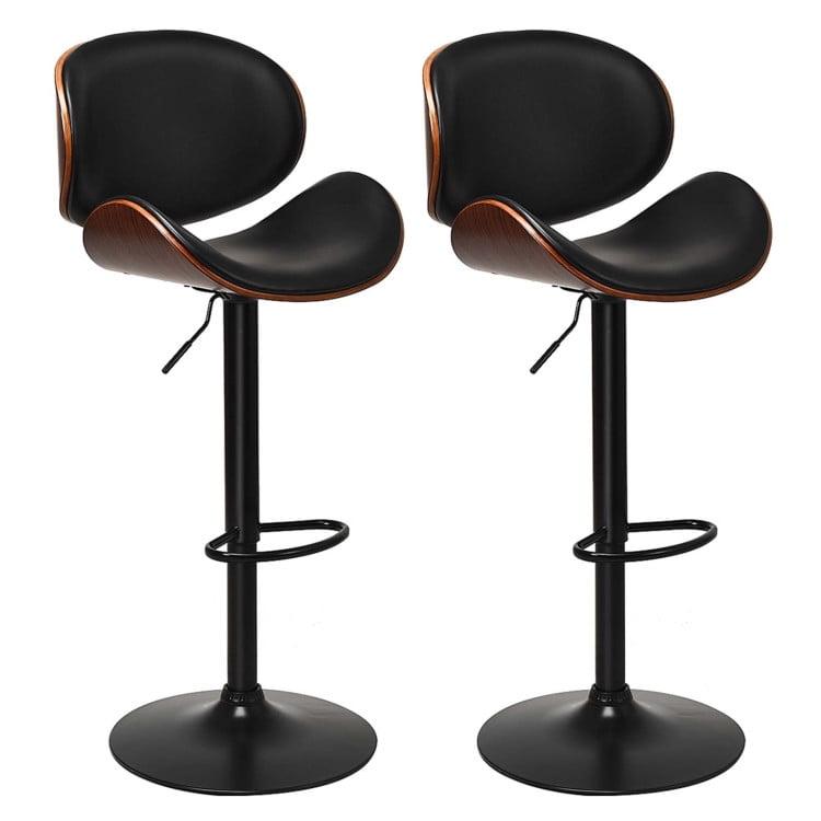 Set of 2 Adjustable Swivel Brown Metal Barstools with Curved Back