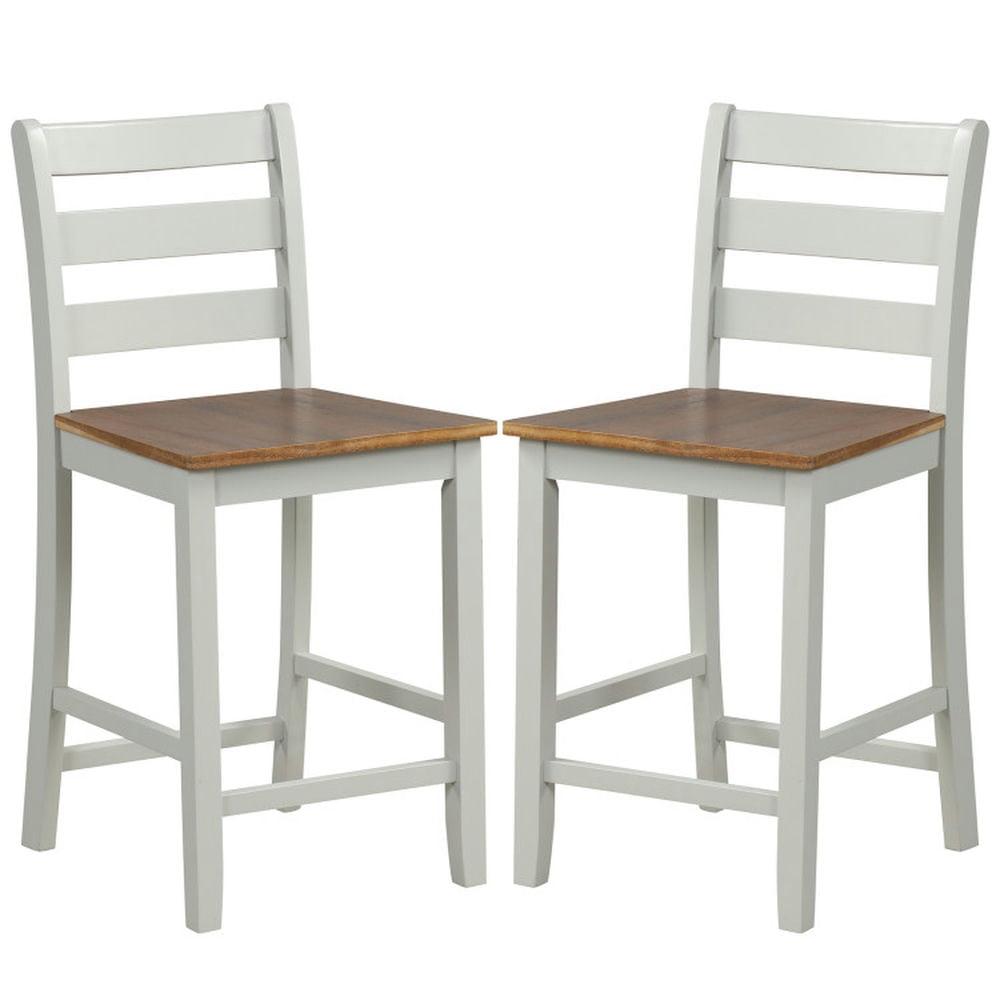 Gray and Walnut Wood Counter Height Bar Stools with Backrest, Set of 2