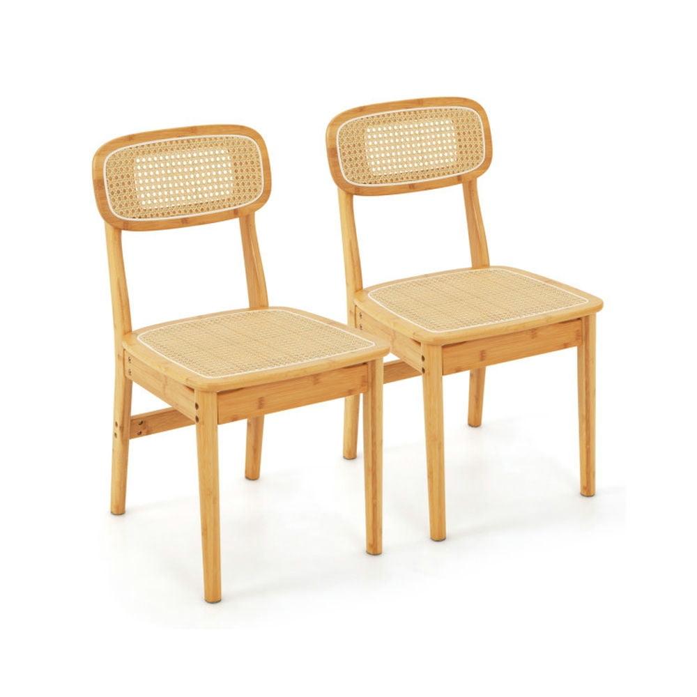 Natural Bamboo and Rattan High Back Dining Chairs, Set of 2