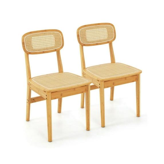 Spaco Set of 2 Rattan Dining Chairs with Simulated Rattan Backrest-Natural, Lounge Chair, Dining Room Chair for Kitchen, Dining, Bedroom, Living