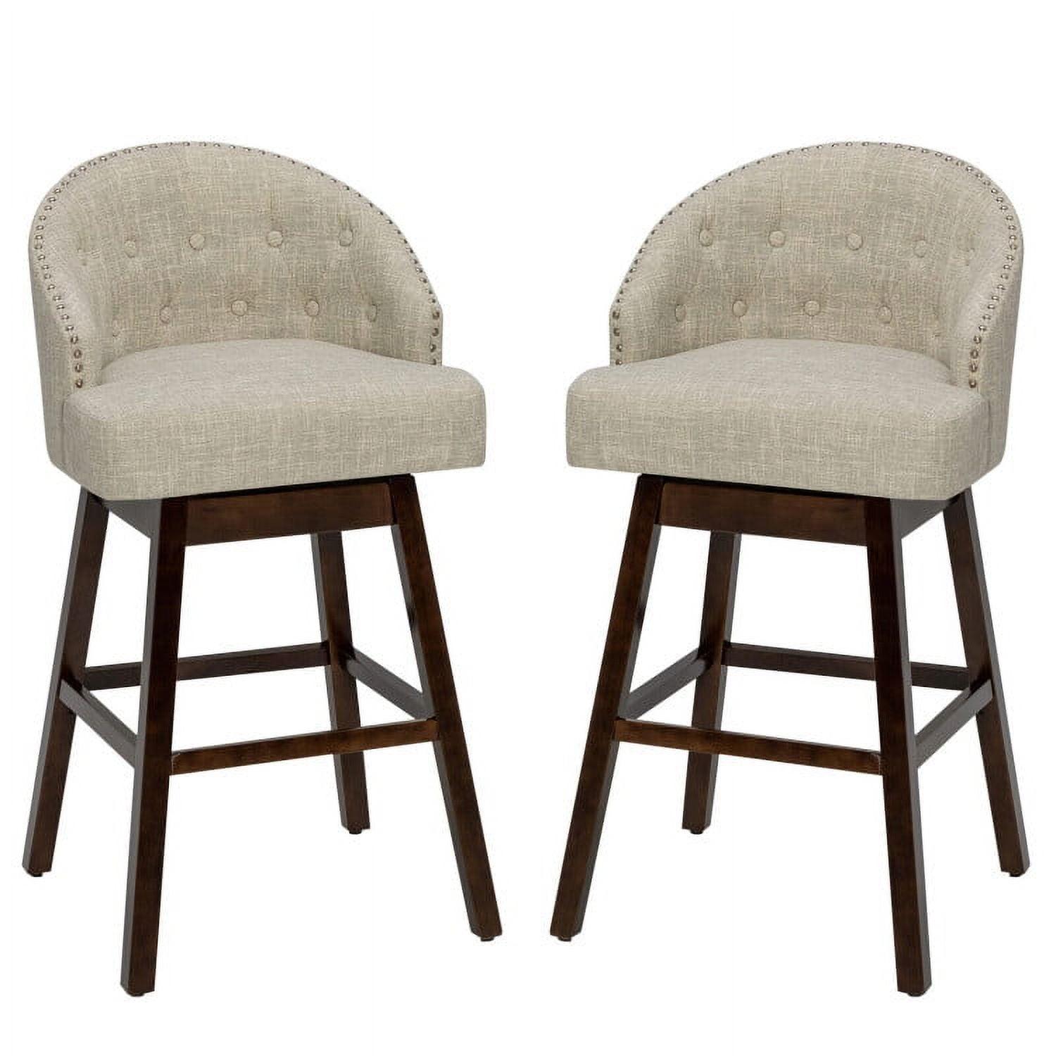 Canddidliike Set of 2 Swivel Bar Stools with Rubber Wood Legs and Padded Back-Beige, Bar Height Stools, Barstools for Kitchen, Dining Room