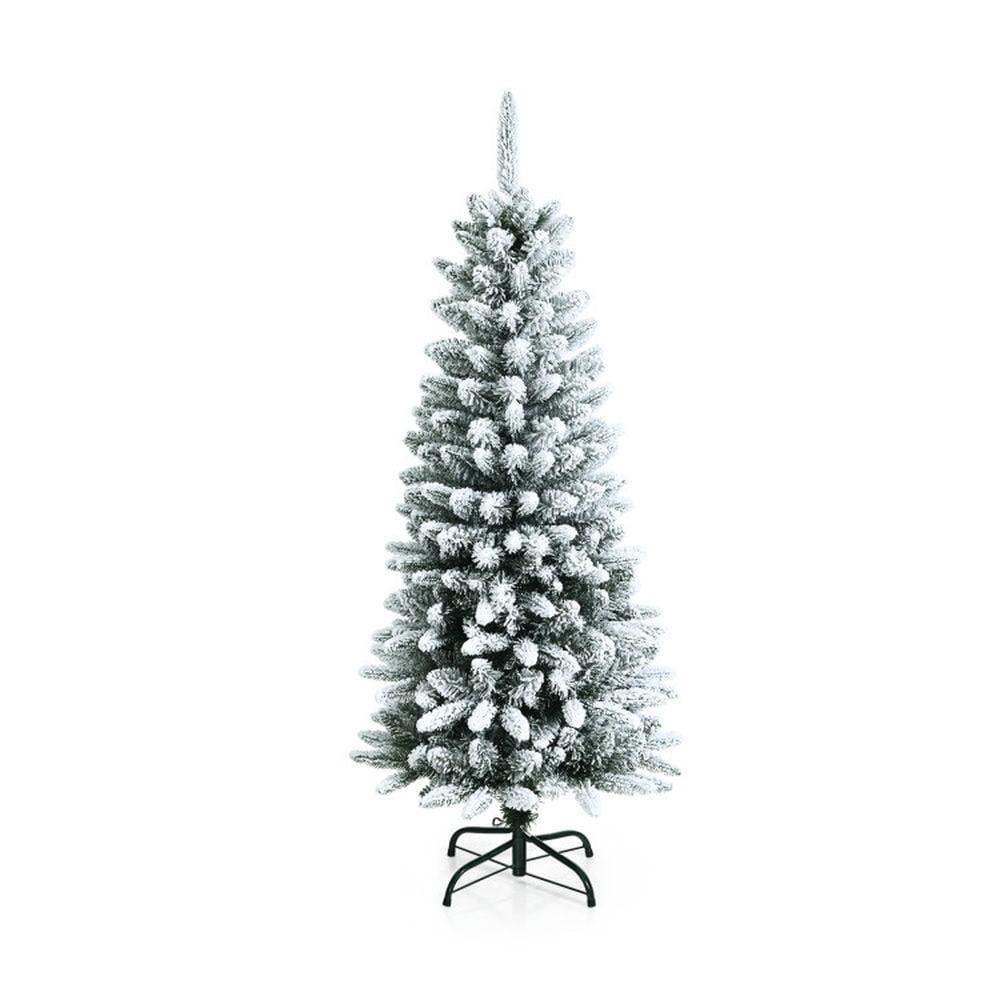 Snow-Flocked 4.5 Ft White PVC and PE Christmas Pencil Tree