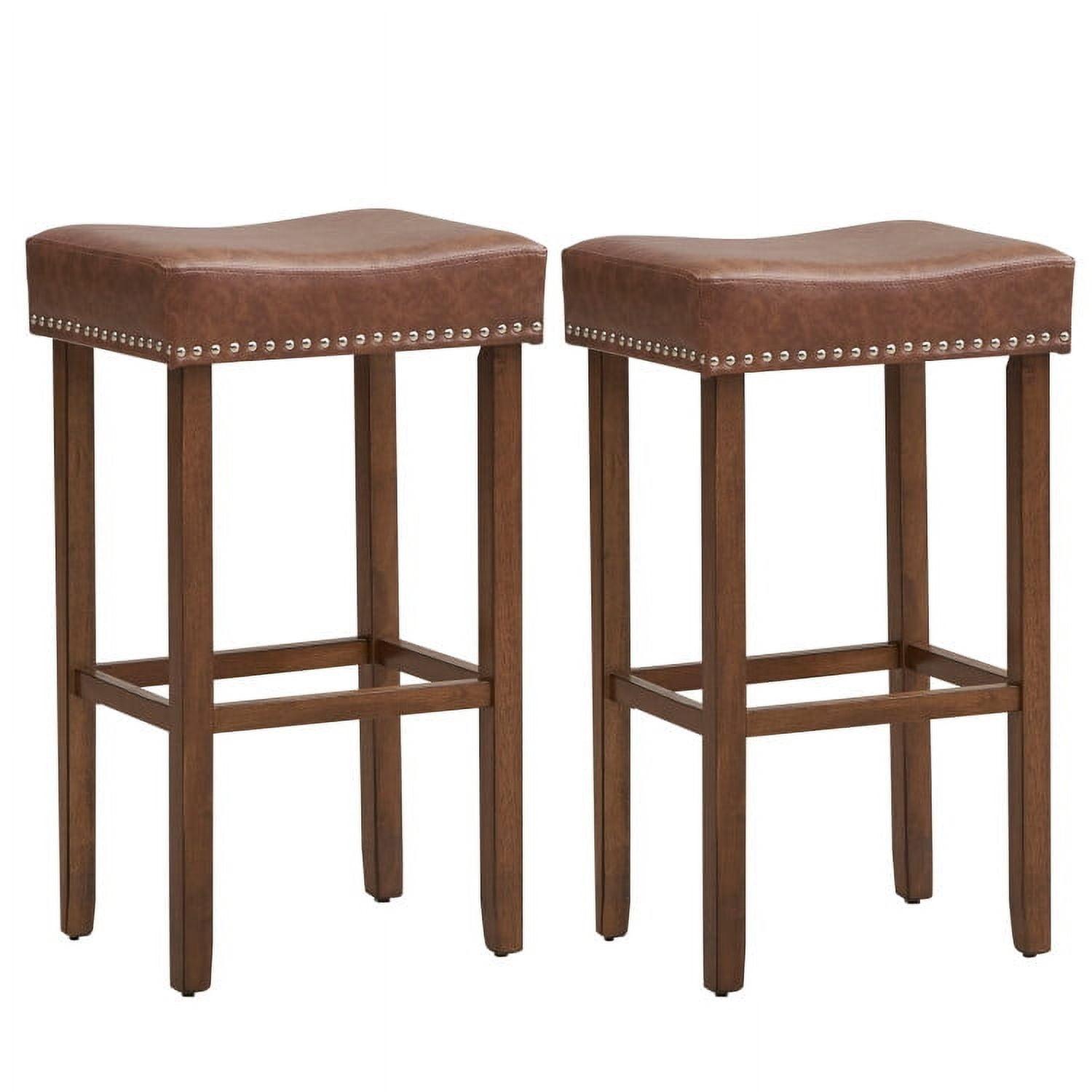 Spaco Upholstered Bar Stools Set of 2 with Footrests for Counter-Brown, Bar Height Stools, Counter Height Bar Stools for Kitchen, Dining Room