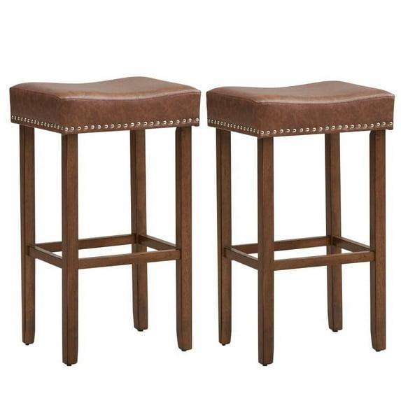 Resenkos Upholstered Bar Stools Set of 2 with Footrests for Counter-Brown, Bar Height Stools, Bar Stools for Kitchen Island for Kitchen, Dining Room