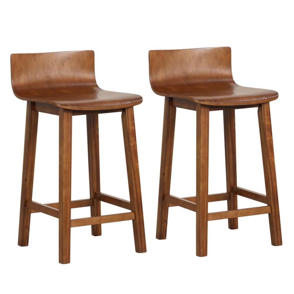 Topcobe Wood Bar Stools Set of 2 with Solid Back and Seat, Bar Stools for Kitchen Counter Pub Bistro Dining, Brown