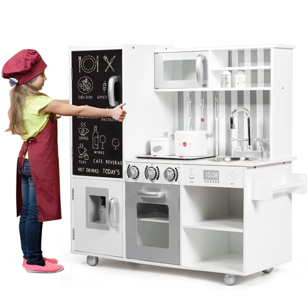 White Wooden Kids Kitchen Playset with Simulated Sound