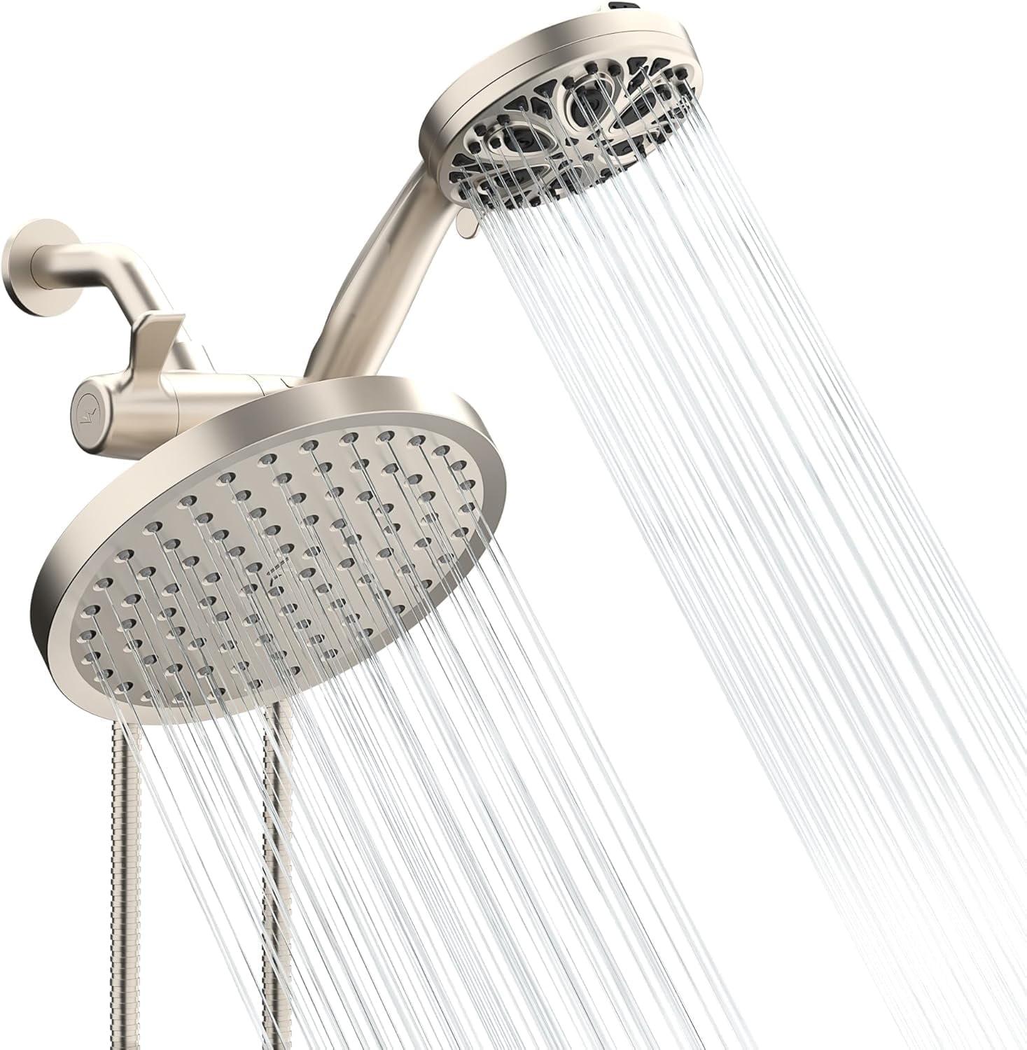 SparkPod Dual Shower Head - 8'' High Pressure Rain Shower Heads with Handheld Spray Combo - Rainfall, Handheld & Dual Mode - Easy Install 3-Way Showerhead with Hose & Holder (Elegant Brushed Nickel)