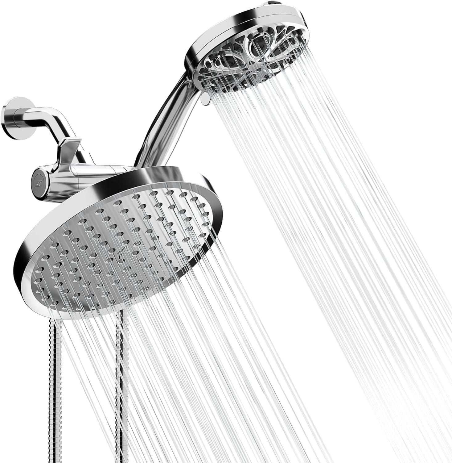 SparkPod Dual Shower Head - 8'' High Pressure Rain Shower Heads with Handheld Spray Combo - Rainfall, Handheld & Dual Mode - Easy Install 3-Way Showerhead with Hose & Holder (Luxury Polished Chrome)