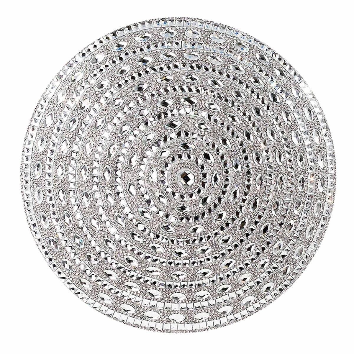 Sparkles Home Gatsby Round Pillow, Glass Rhinestones with Matching Velvet Silver
