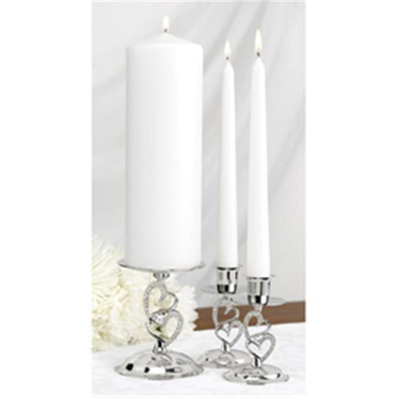 Silver Rhinestone Heart Wedding Candle Stand Trio