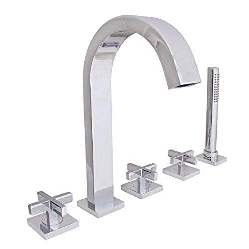 Lura Triple Handle Deck Mounted Roman Tub Faucet with Handshower