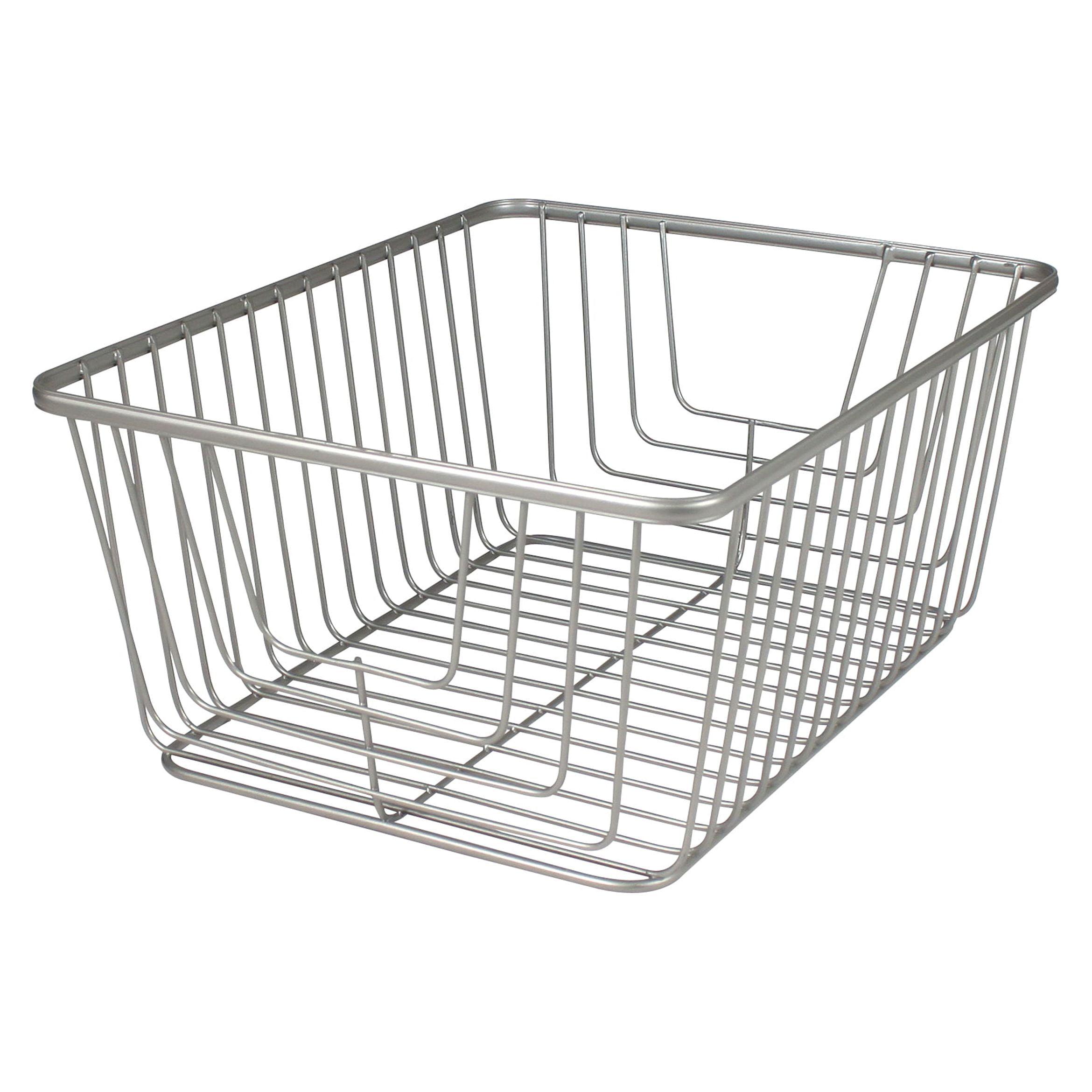 Large Satin Nickel Rectangular Steel Wire Basket