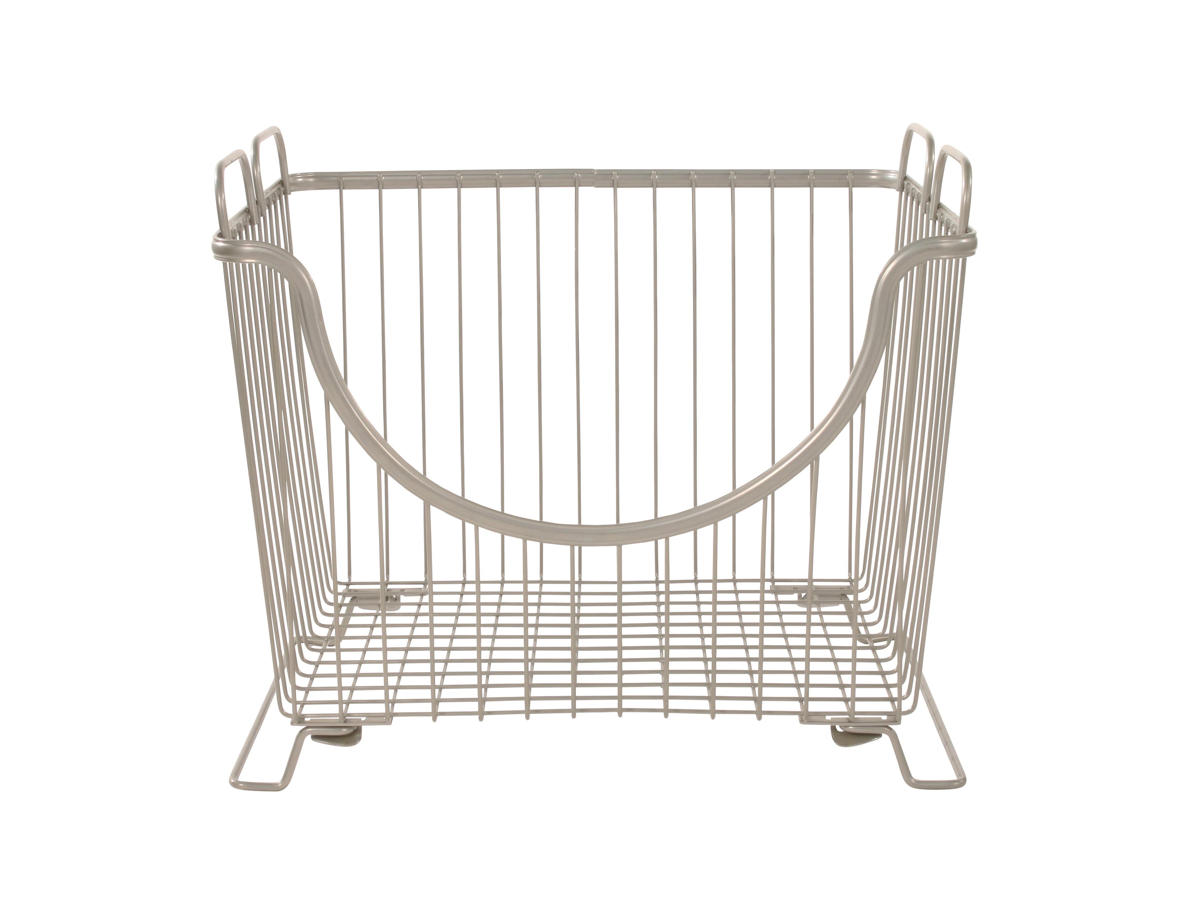 Spectrum Diversified Ashley Steel Stackable Wire Basket with Raised Feet and Looped Handles, Modular Stacking Bin System for Kitchen Countertop and Desk Organization, Large, Satin Nickel